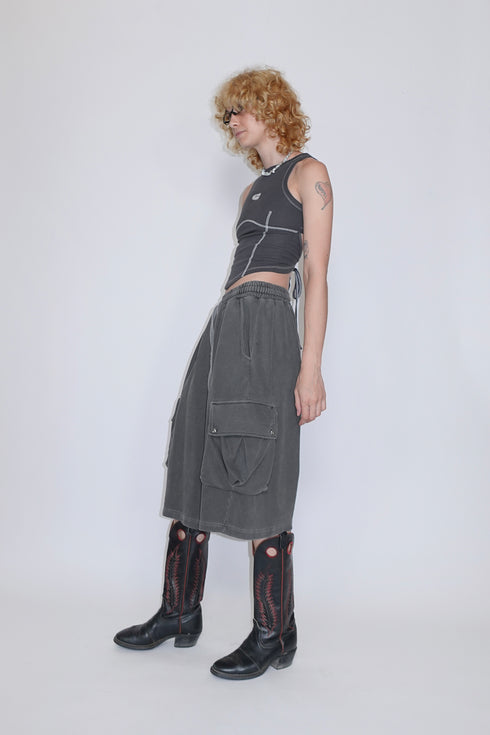 BACK SLIT STITCH TANK TOP -CHARCOAL-
