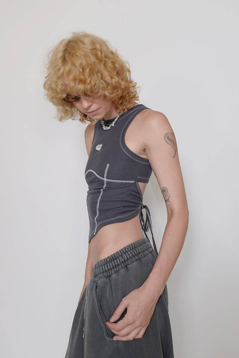 トップス M.Y.O.B Back slit stitch tank top -charcoal- – Cycle by myob