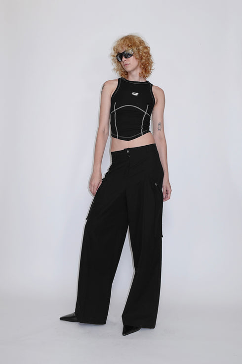 DRAW CODE SPIRAL BUTTON PANTS -BLACK-