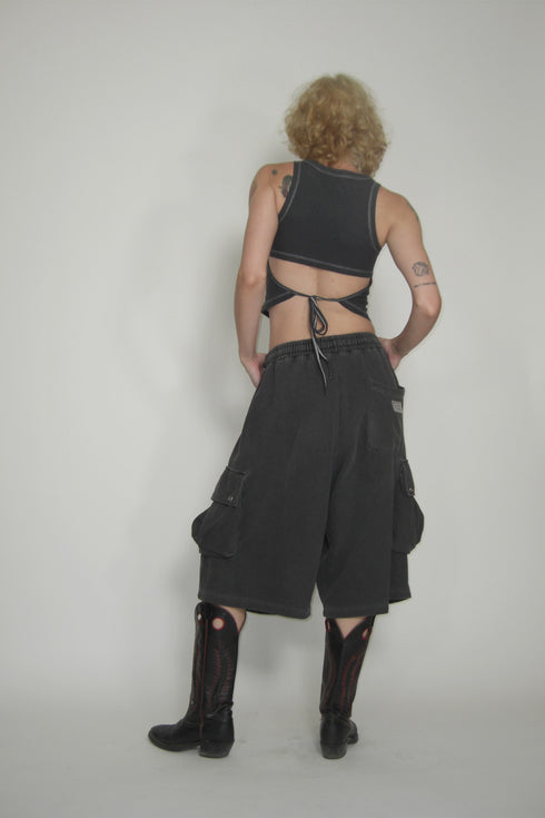 BACK SLIT STITCH TANK TOP -CHARCOAL-