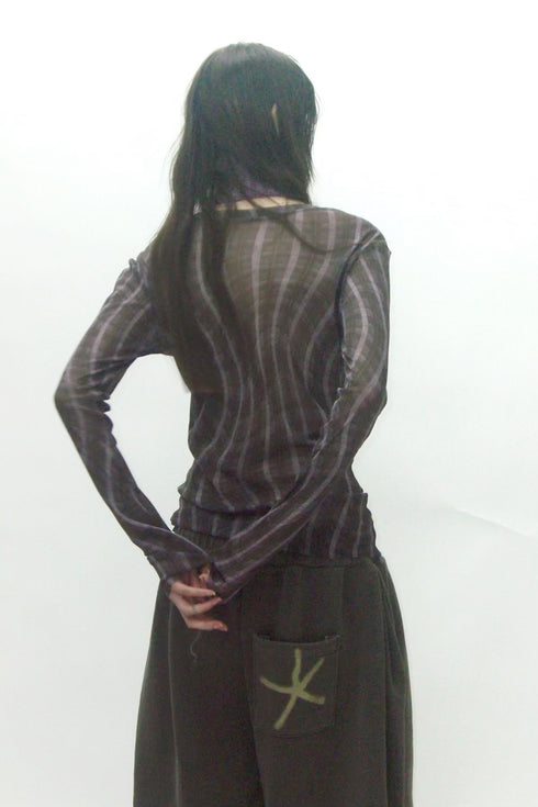 SPELL WAVE PLAID SECOND SKIN TOPS -DARK BROWN MIX-