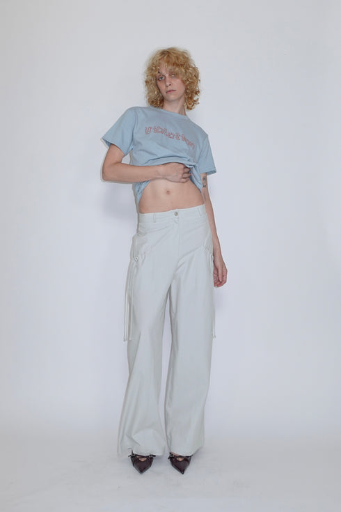 DRAW CODE SPIRAL BUTTON PANTS -ICE GRAY-