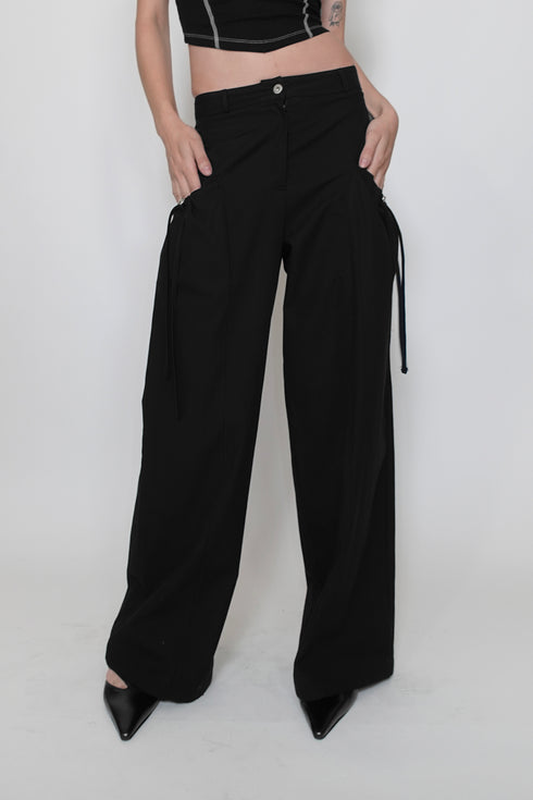 DRAW CODE SPIRAL BUTTON PANTS -BLACK-