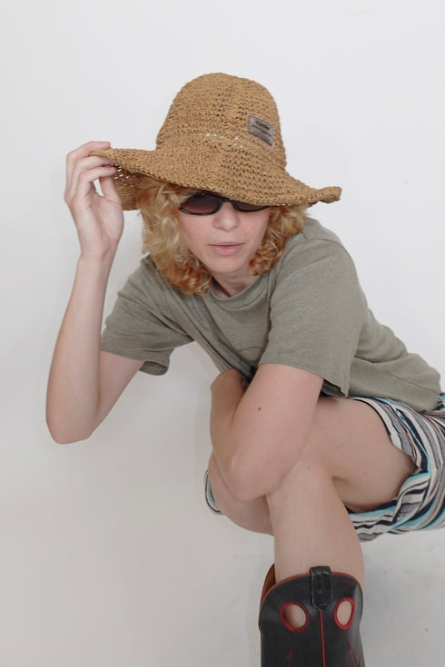 SUMMER STRAW TULIP HAT -BROWN- *Last1