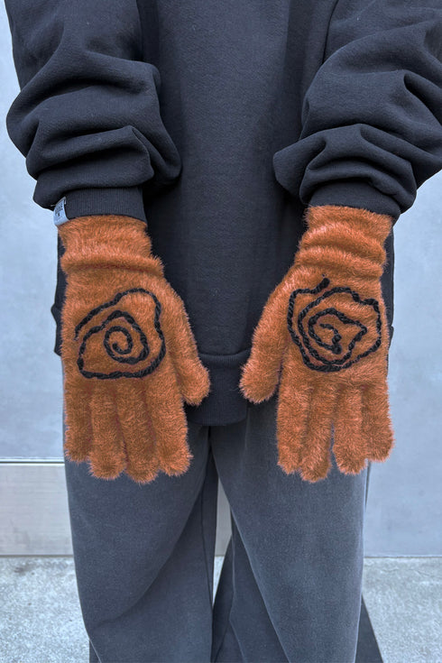 SPIRAL FLUFFY GLOVES -CAMEL- *Last1