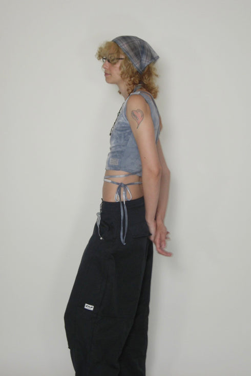 TIE-DYE ASYMMETRY WRAP TANK TOP -INDIGO-