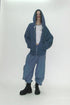 BEADED DRAWSTRING ZIP-UP HOODIE -BLUE-