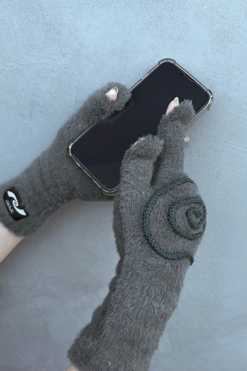 SPIRAL FLUFFY GLOVES -CHARCOAL- *Last1