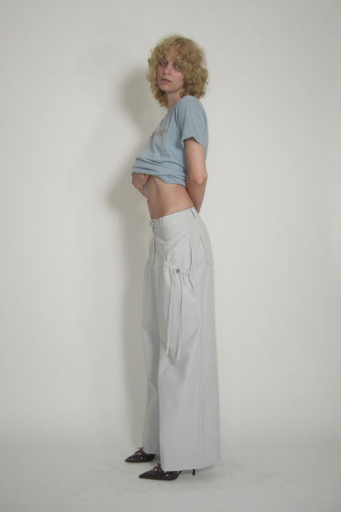 DRAW CODE SPIRAL BUTTON PANTS -ICE GRAY-