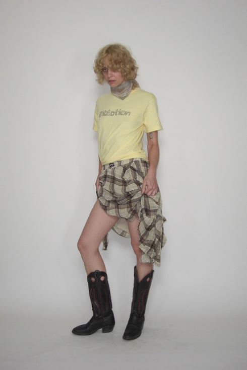 TARTAN CHECK TUCK SKIRT -BROWN-