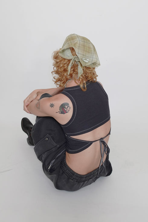 SHEER CHECK SCARF -YELLOW KHAKI-