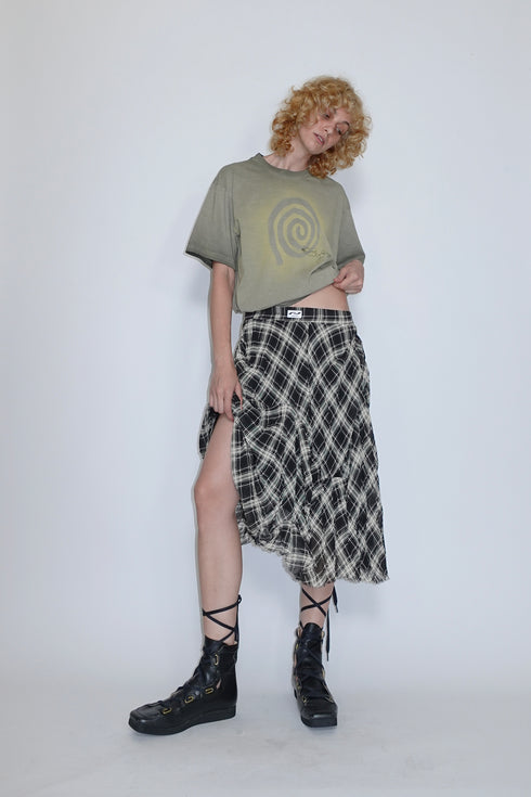 TARTAN CHECK TUCK SKIRT -BLACK-