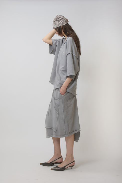 WASHED CUT-OFF SWEAT TOP -GRAY-