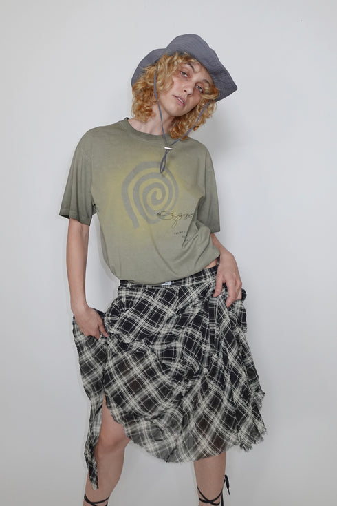TARTAN CHECK TUCK SKIRT -BLACK-