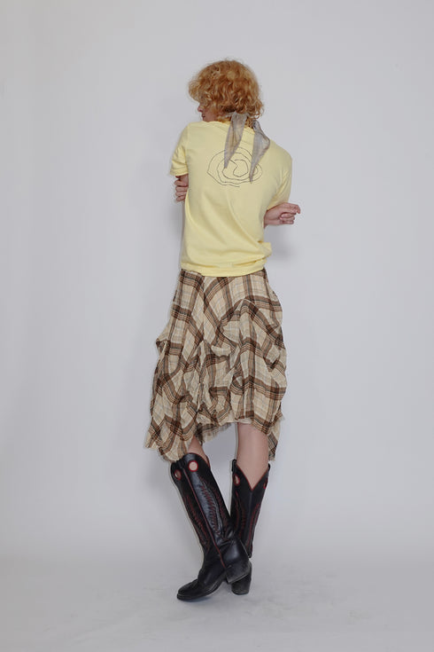 TARTAN CHECK TUCK SKIRT -BROWN-