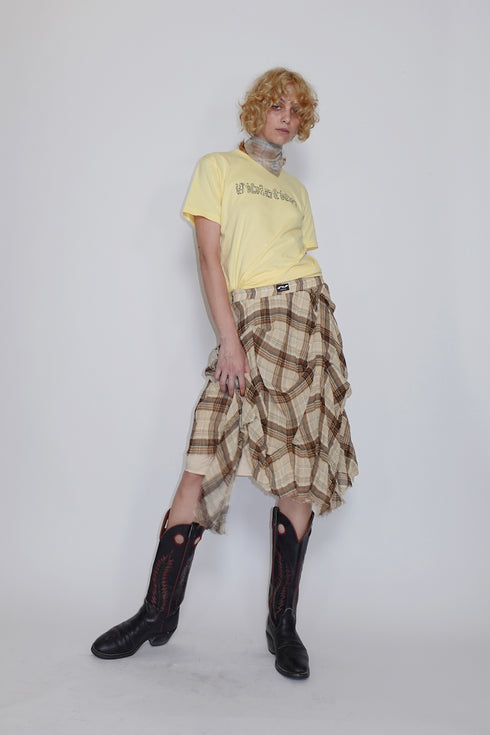TARTAN CHECK TUCK SKIRT -BROWN-