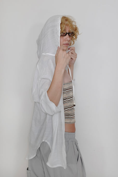 WOOD BUTTON CHILL OUT HOODIE -WHITE-