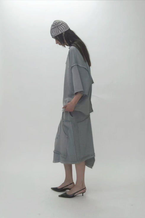 WASHED CUT-OFF SWEAT TOP -GRAY-