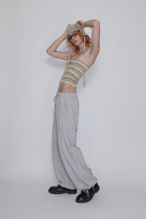 SUMMER KNIT BORDER TUBE TOP -BROWN MIX-