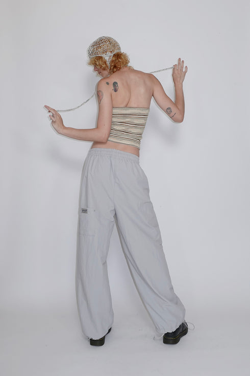 SUMMER KNIT BORDER TUBE TOP -BROWN MIX-