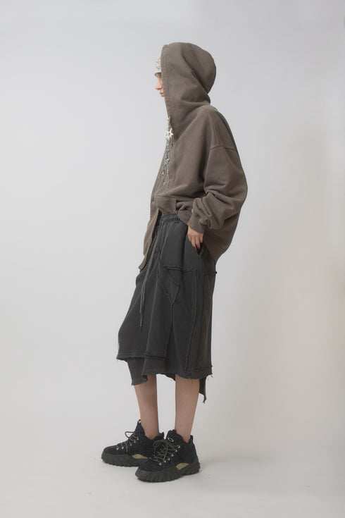 WASHED CUT-OFF SWEAT SKIRT -CHARCOAL-