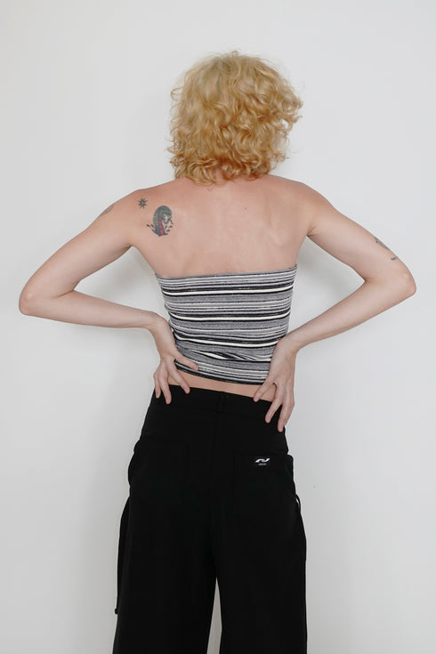 SUMMER KNIT BORDER TUBE TOP -BLACK MIX-