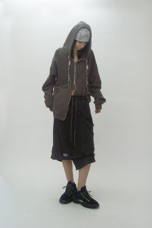 WASHED CUT-OFF SWEAT SKIRT -CHARCOAL-