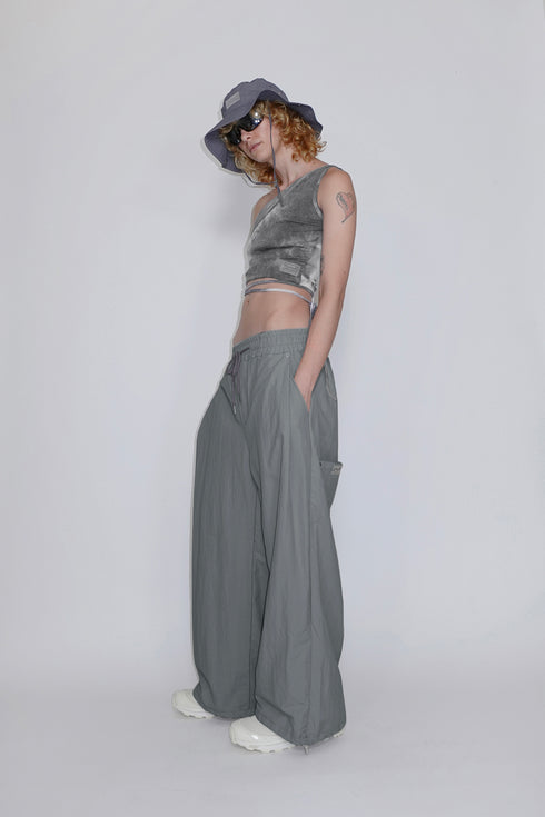 【RESTOCK】NYLON WIDE RIVET PANTS -SLATE CHARCOAL-
