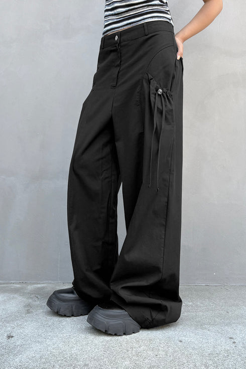 DRAW CODE SPIRAL BUTTON PANTS -BLACK-