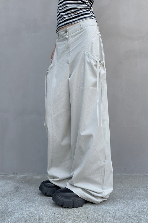 DRAW CODE SPIRAL BUTTON PANTS -ICE GRAY-