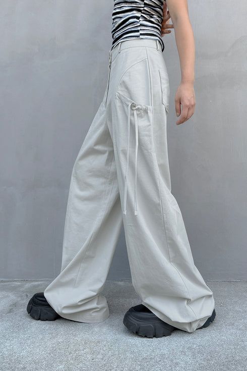 DRAW CODE SPIRAL BUTTON PANTS -ICE GRAY-