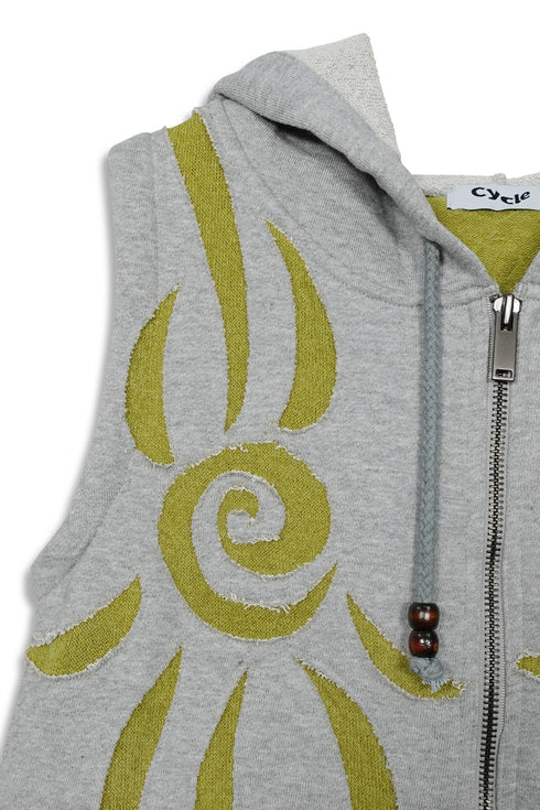 UNALOME SLEEVELESS HOODIE -GRAY×GREEN-