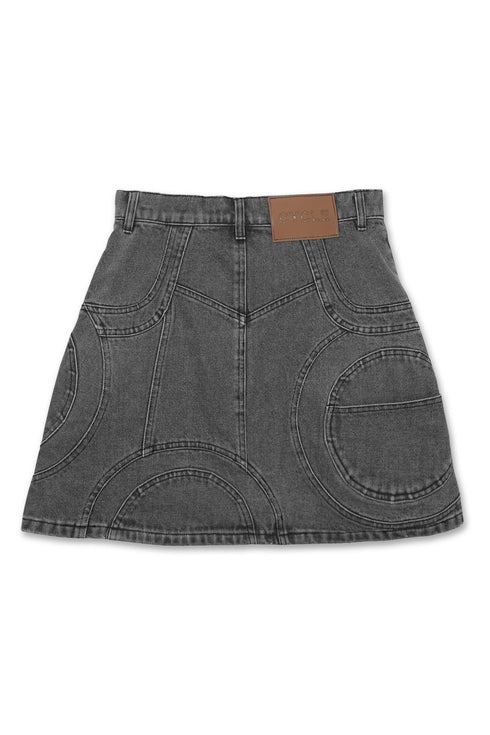 CIRCLE CUT-OUT MINI SKIRT -BLACK-
