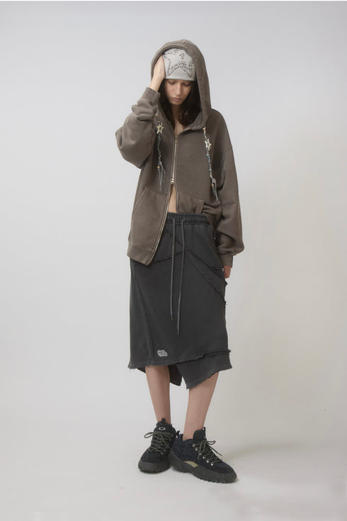 【PRE-ORDER】WASHED CUT-OFF SWEAT SKIRT -CHARCOAL-