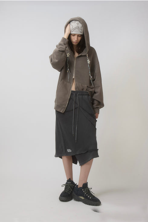 【PRE-ORDER】WASHED CUT-OFF SWEAT SKIRT -CHARCOAL-
