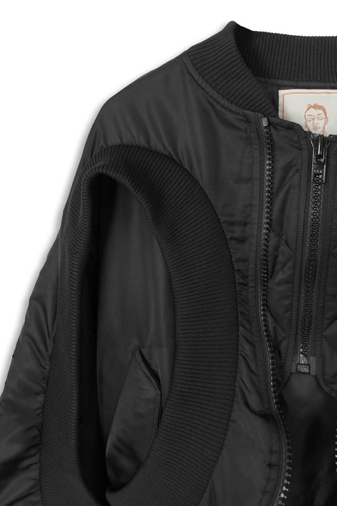 CIRCLE RIBBED NYLON MA-1 -BLACK-