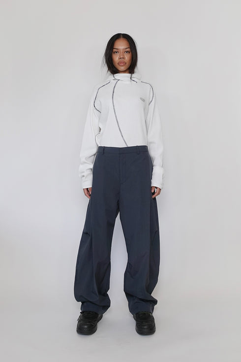 WAFFLE HOODED TOP -WHITE-