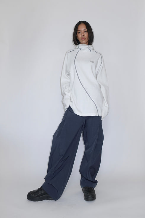 WAFFLE HOODED TOP -WHITE-