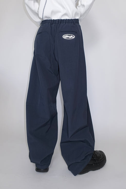 NYLON WIDE CURVED PANTS -NAVY-
