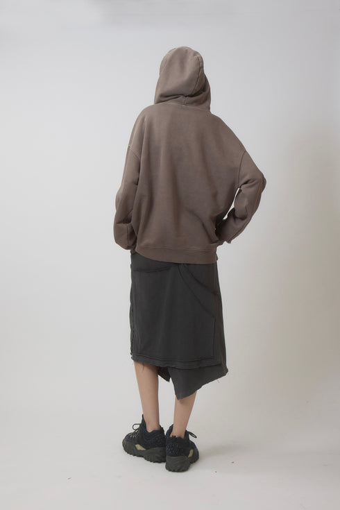 BEADED DRAWSTRING ZIP-UP HOODIE -BROWN-