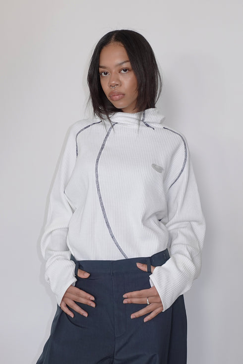 WAFFLE HOODED TOP -WHITE-