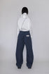 NYLON WIDE CURVED PANTS -NAVY-