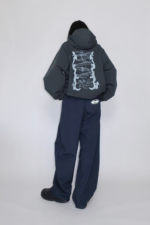 NYLON WIDE CURVED PANTS -NAVY-