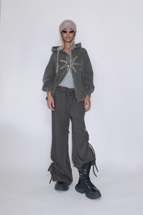 DRAWSTRING PANEL SWEAT PANTS -CHARCOAL-