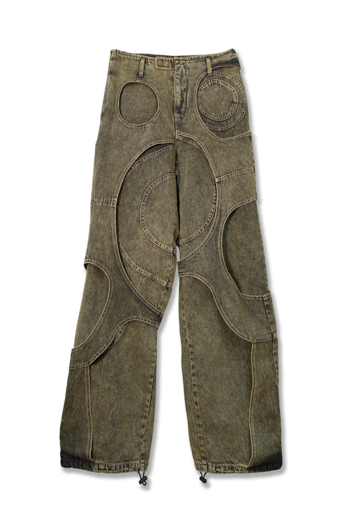 CIRCLE CUT-OUT DENIM PANTS -YELLOW-