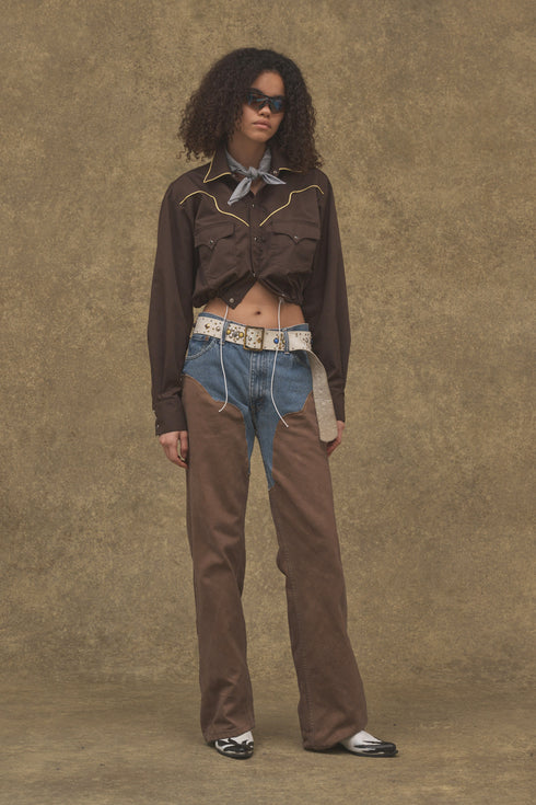 WESTERN COWBOY SHIRT -BROWN-