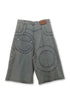 CIRCLE CUT-OUT WASHED HALF PANTS -SANDED BLUE DENIM-