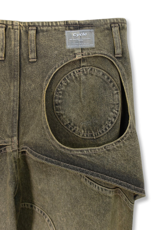 CIRCLE CUT-OUT DENIM PANTS -YELLOW-