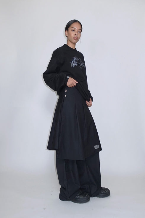 SPIRAL BUTTON ASYMMETRY WRAP SKIRT -BLACK- *Last1