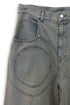 CIRCLE CUT-OUT WASHED HALF PANTS -SANDED BLUE DENIM-